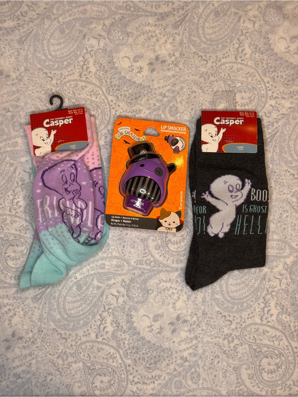 Casper The Friendly Ghost Socks & Squishmallow Earworm Halloween Grape Lip Balm